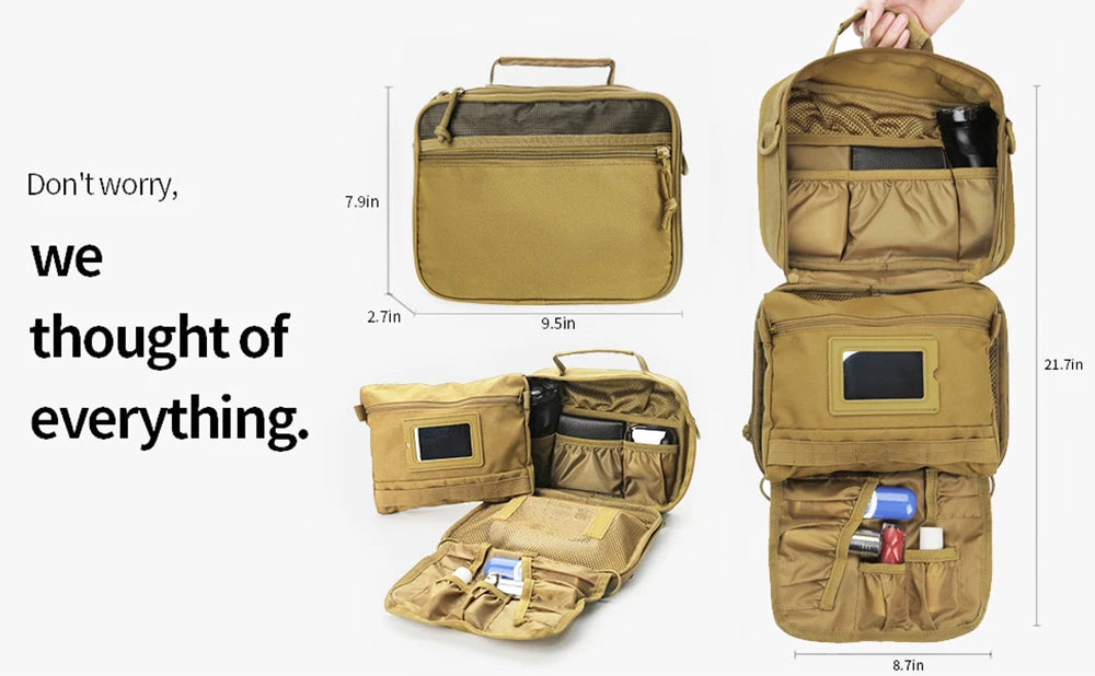 Tactical Toiletry Bag for Men, Utility Hanging Dopp Kit Shaving Hygiene Bag for Traveling Bathroom, Tactical Molle EDC Pouch