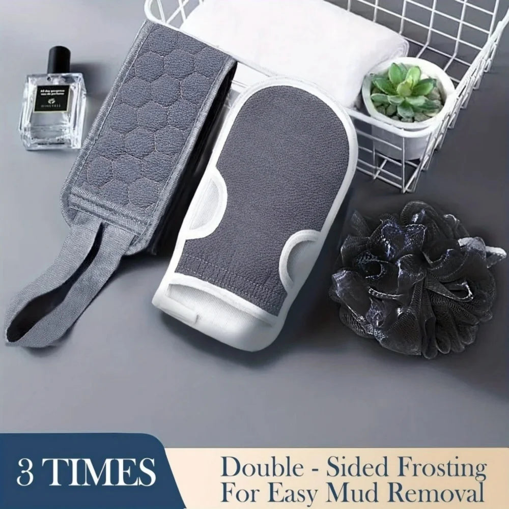 Exfoliating Body Scrubber Set-Includes Back Scrubber Brush,Bath Glove and Shower Bath Sponge Loofah Deep Clean Remove Dead Skin