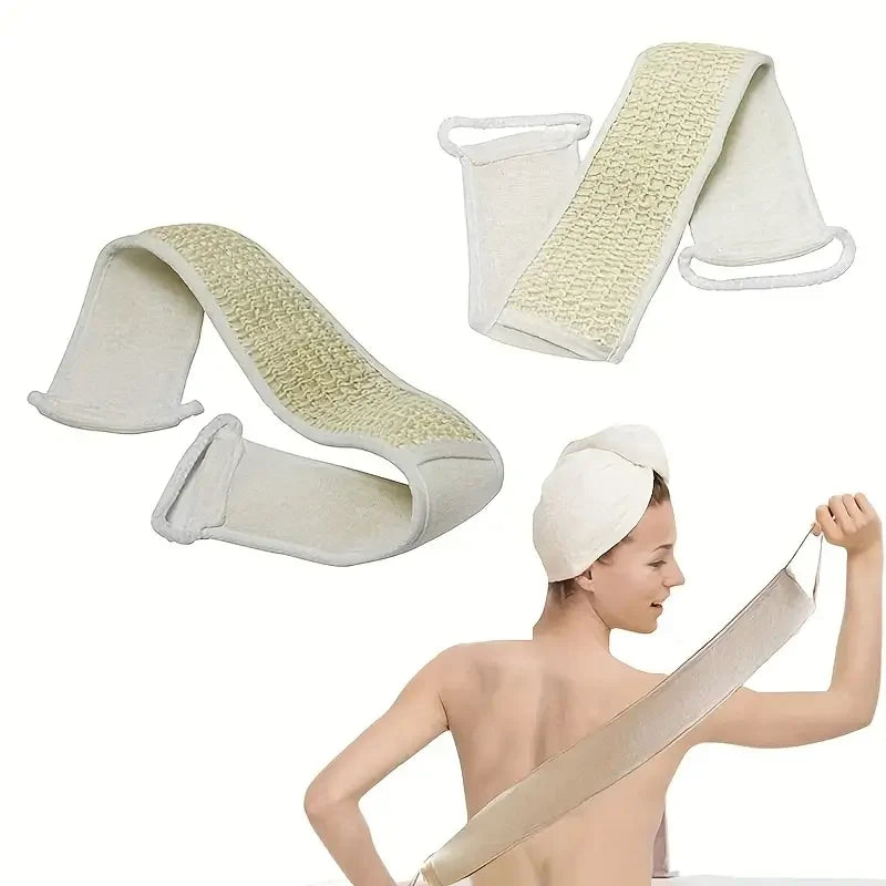*Exfoliating Body Scrubber - Soft Washcloth for Dead Skin Removal & Dry Brushing | Long Bath Sponge with Strap for Shower & Spa
