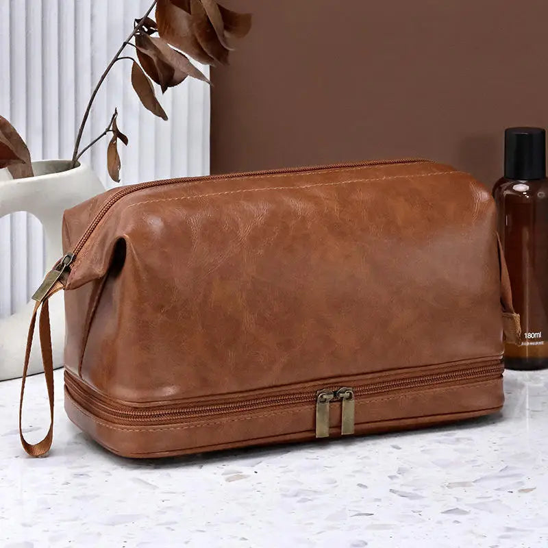 Leather Toiletry Bag for Men Women Dopp Kit Mens Hanging Toiletry Bag Travel Toiletry Bag for Traveling Large Cosmetic Bag for T