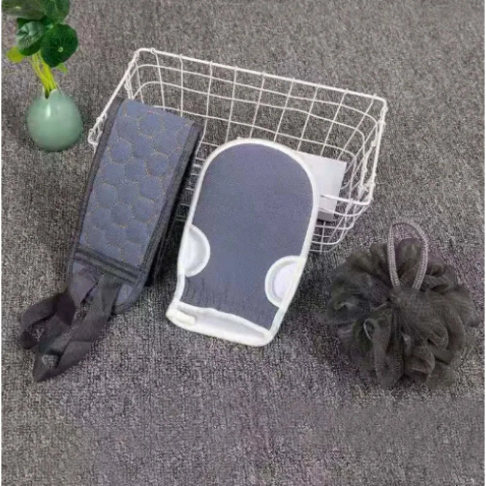 3pcs Exfoliating Body Scrubber Set - Includes Back Scrubber, Bath Glove and Shower Bath Sponge Loofah - Deep Clean and Vitalize