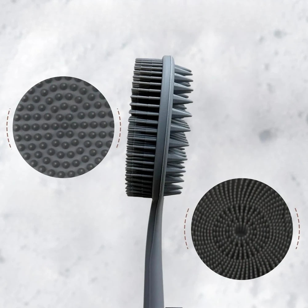 Back Scrubber Long Handle Silicone Bath Brush Double Sided Body Exfoliator Shower Massage Skin Deep Clean Soft Bristle Care Bath