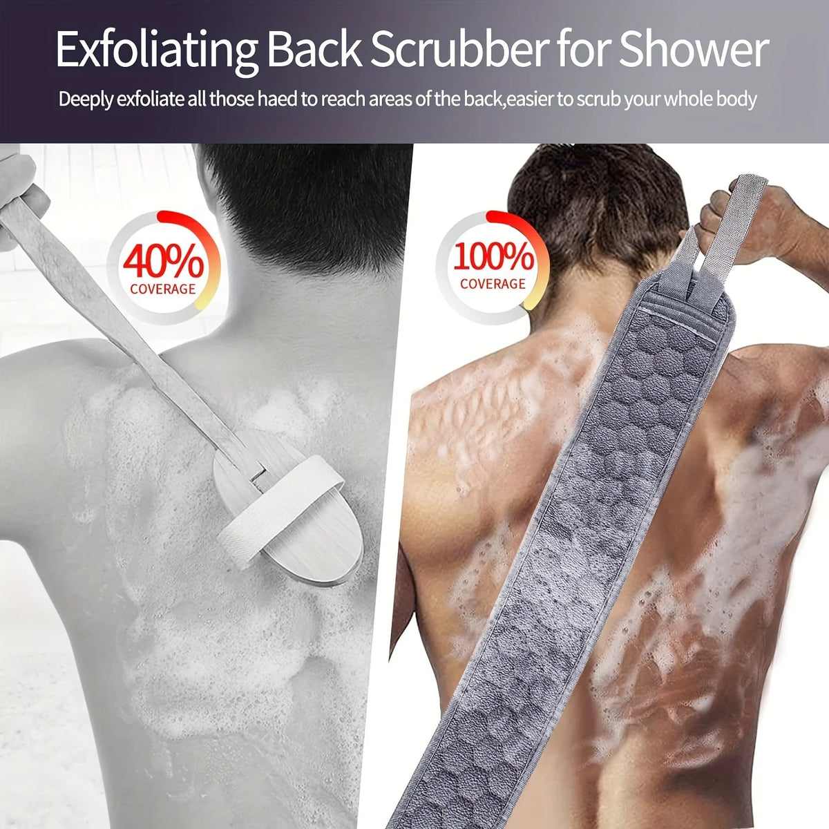 3pcs Exfoliating Body Scrubber Set - Includes Back Scrubber, Bath Glove and Shower Bath Sponge Loofah - Deep Clean and Vitalize