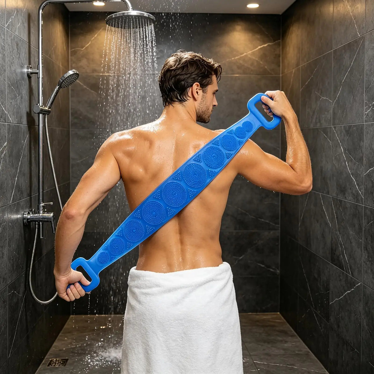 4PCS Soft Silicone Body Scrubber 27.5-inch Double-sided Body Back Exfoliating Strip Soft Bristles Massage Shower Brush For Women