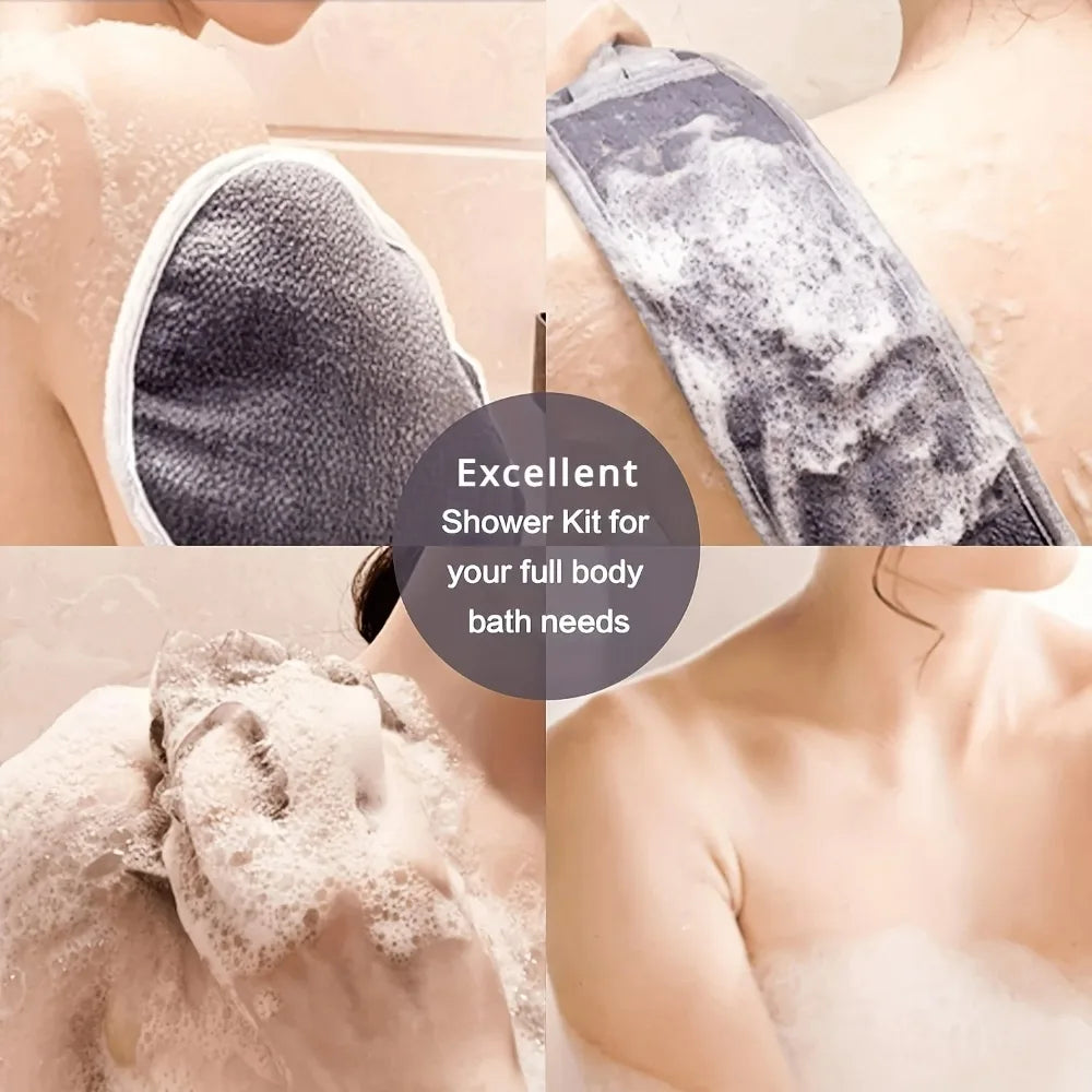 3pcs Exfoliating Body Scrubber Set - Includes Back Scrubber, Bath Glove and Shower Bath Sponge Loofah - Deep Clean and Vitalize