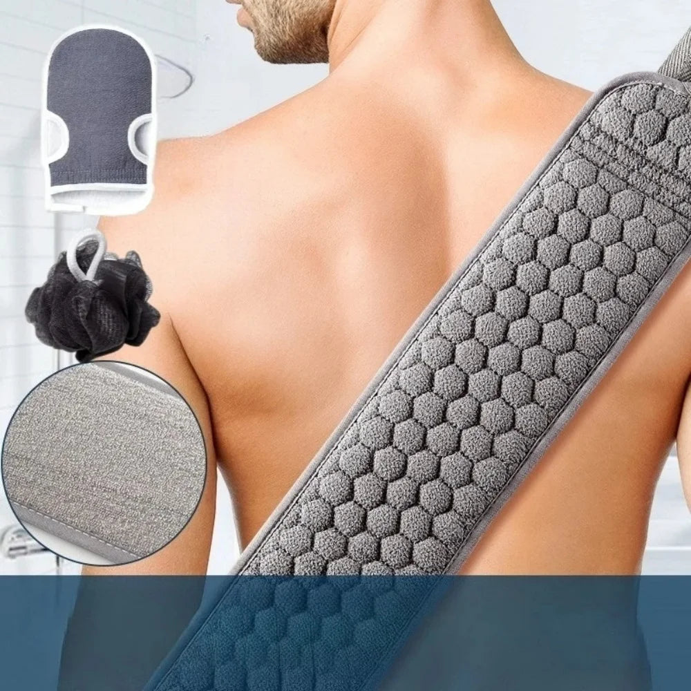 Exfoliating Body Scrubber Set-Includes Back Scrubber Brush,Bath Glove and Shower Bath Sponge Loofah Deep Clean Remove Dead Skin