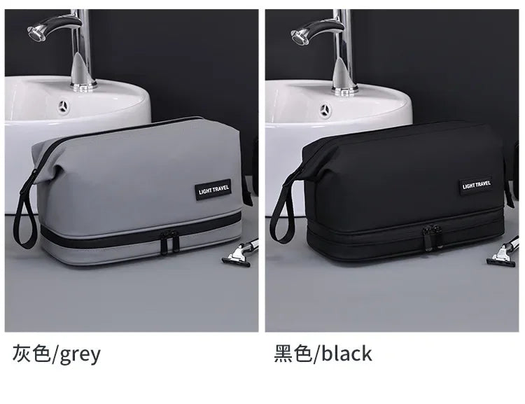 Men's Travel Toiletry Bag Double Layer Cosmetic Organizer Large Capacity Waterproof Shaving Bag Portable Makeup Bag Storage