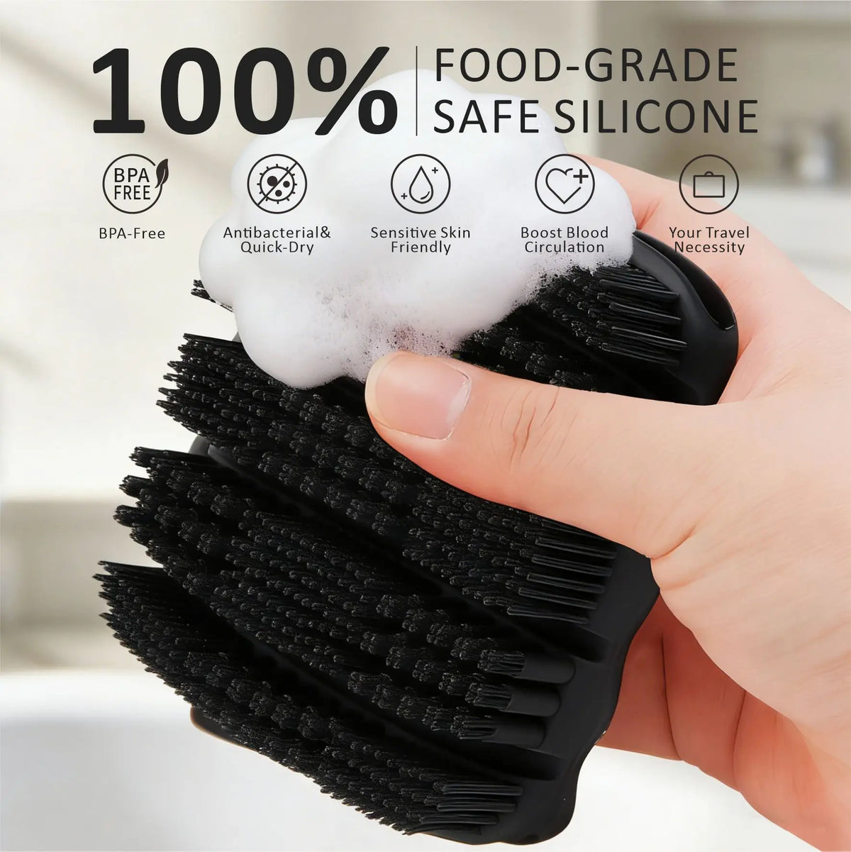 Silicone Body Scrubber - Exfoliating Shower Brush for Men & Women，Quick-Dry，Soft Silicone Loofah Alternative for All Skin Types