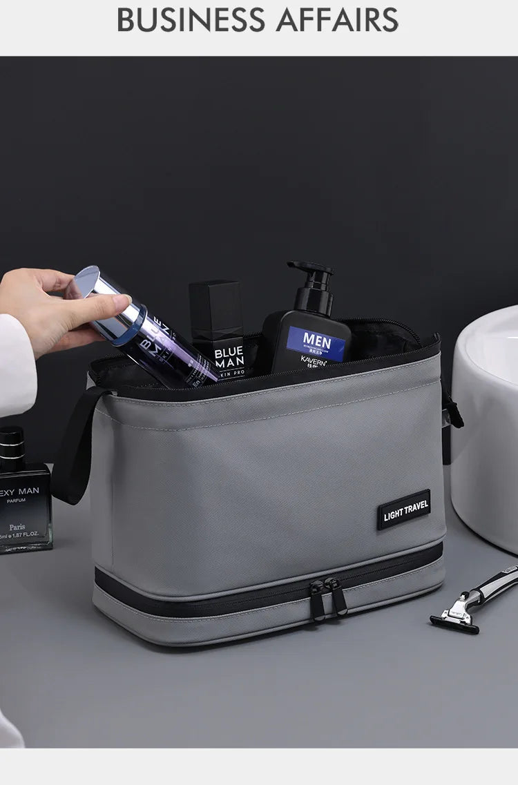Men's Travel Toiletry Bag Double Layer Cosmetic Organizer Large Capacity Waterproof Shaving Bag Portable Makeup Bag Storage