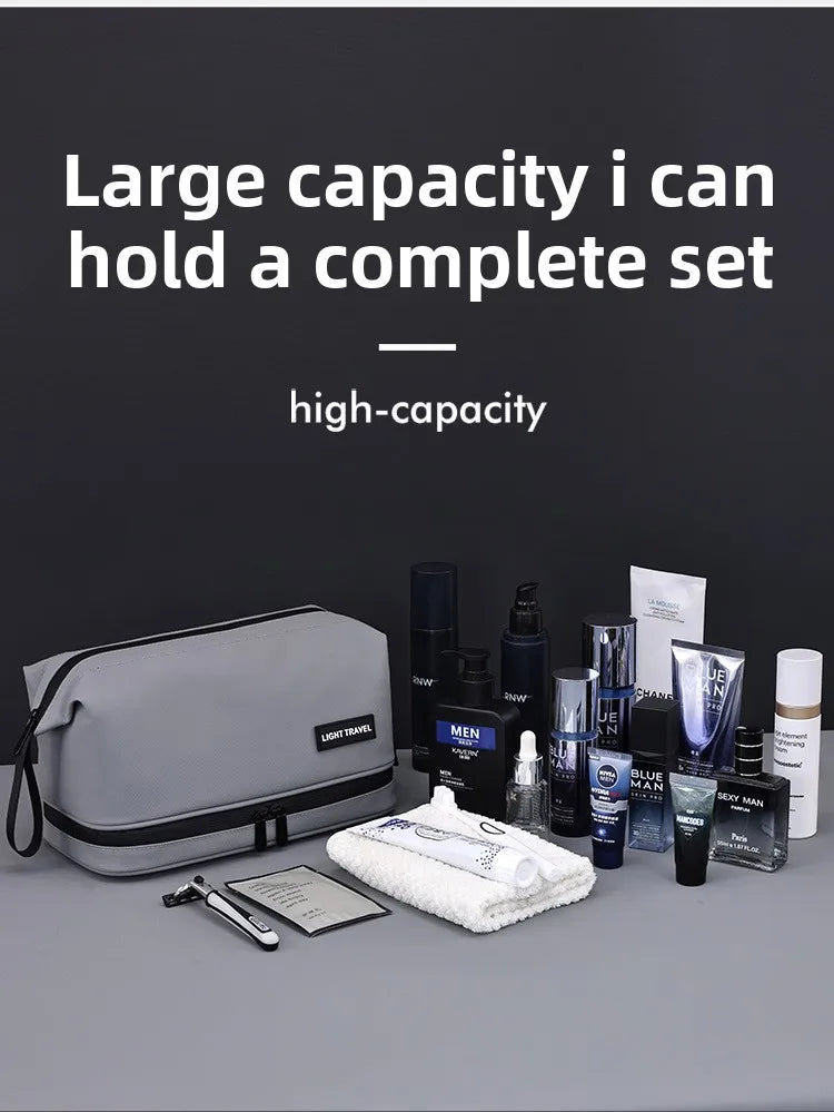 Men's Travel Toiletry Bag Double Layer Cosmetic Organizer Large Capacity Waterproof Shaving Bag Portable Makeup Bag Storage