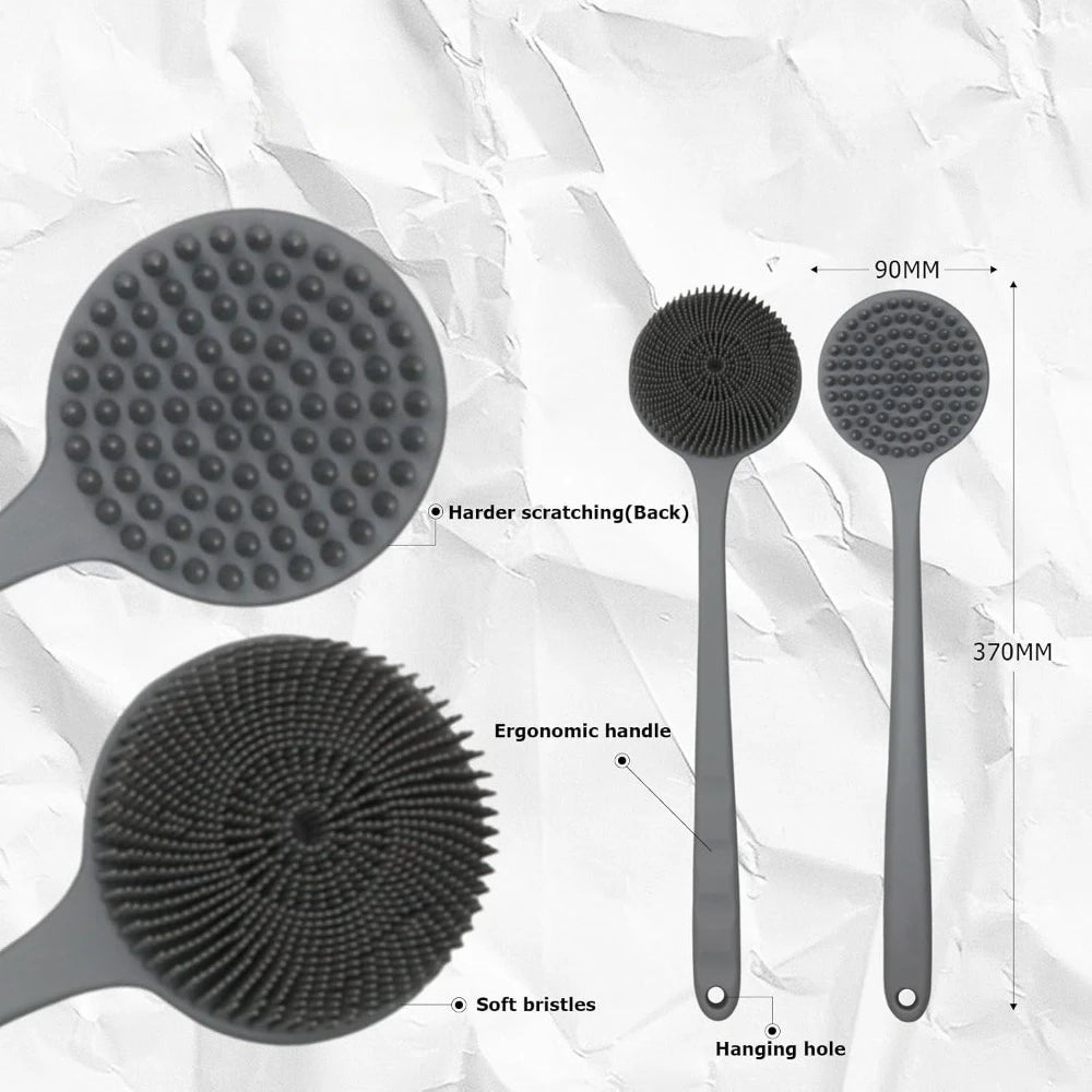 Back Scrubber Long Handle Silicone Bath Brush Double Sided Body Exfoliator Shower Massage Skin Deep Clean Soft Bristle Care Bath
