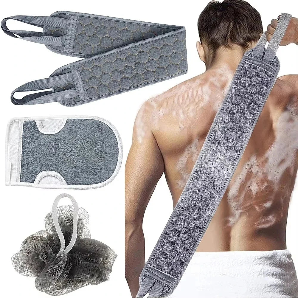 Exfoliating Body Scrubber Set-Includes Back Scrubber Brush,Bath Glove and Shower Bath Sponge Loofah Deep Clean Remove Dead Skin
