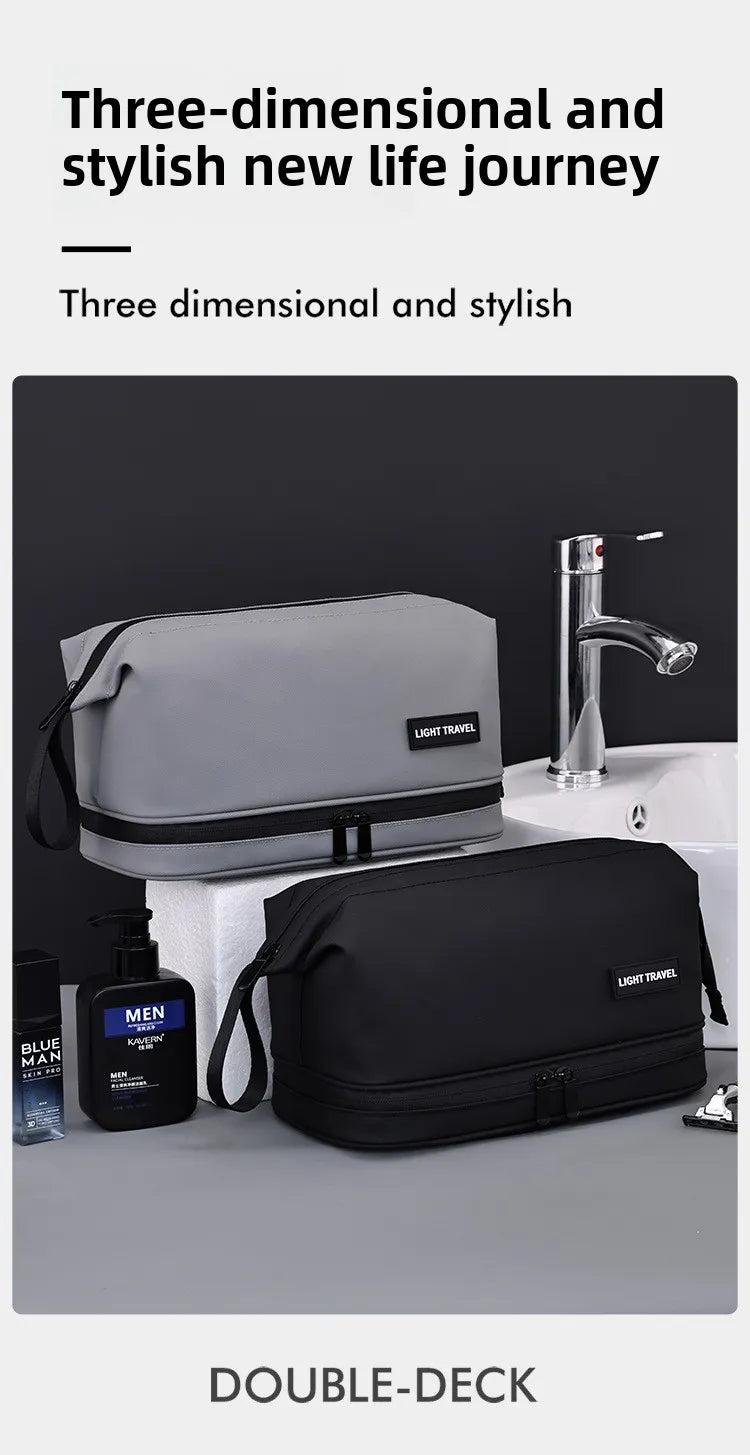 Men's Travel Toiletry Bag Double Layer Cosmetic Organizer Large Capacity Waterproof Shaving Bag Portable Makeup Bag Storage