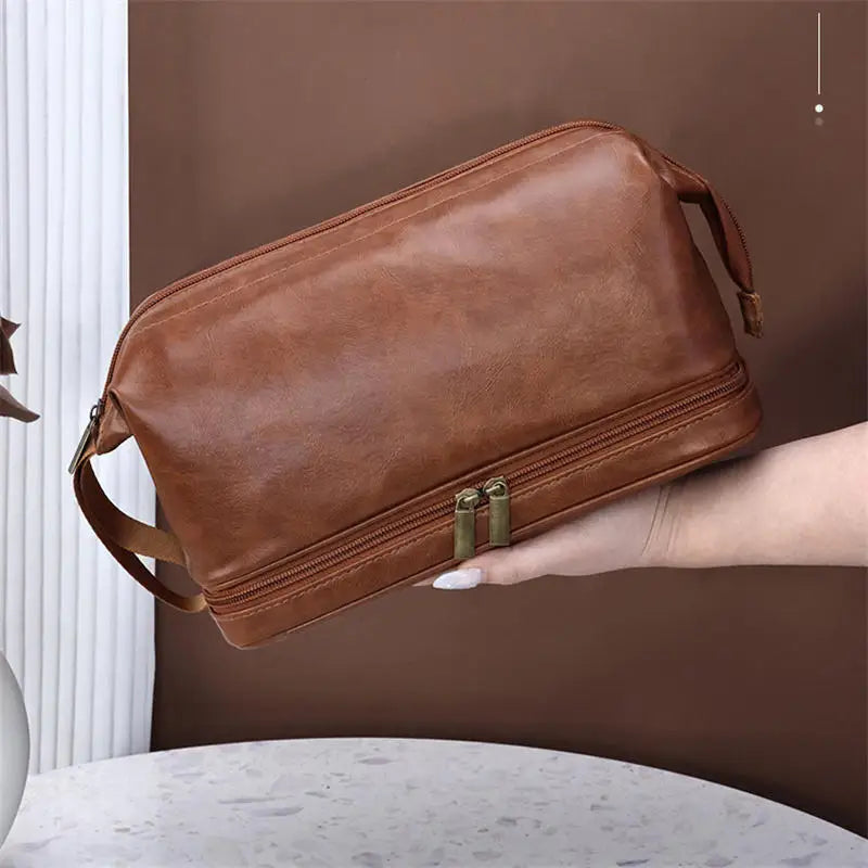Leather Toiletry Bag for Men Women Dopp Kit Mens Hanging Toiletry Bag Travel Toiletry Bag for Traveling Large Cosmetic Bag for T