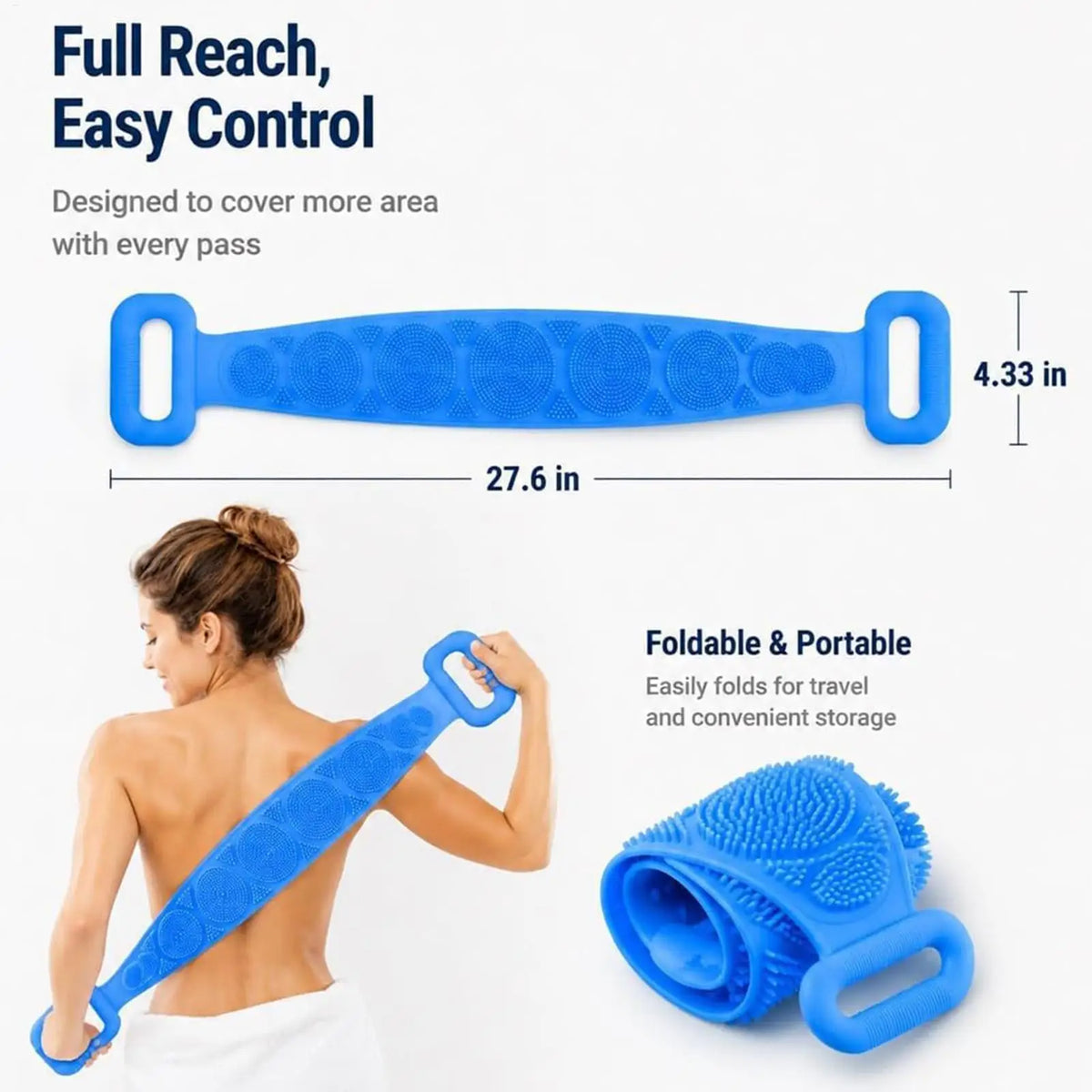 4PCS Soft Silicone Body Scrubber 27.5-inch Double-sided Body Back Exfoliating Strip Soft Bristles Massage Shower Brush For Women