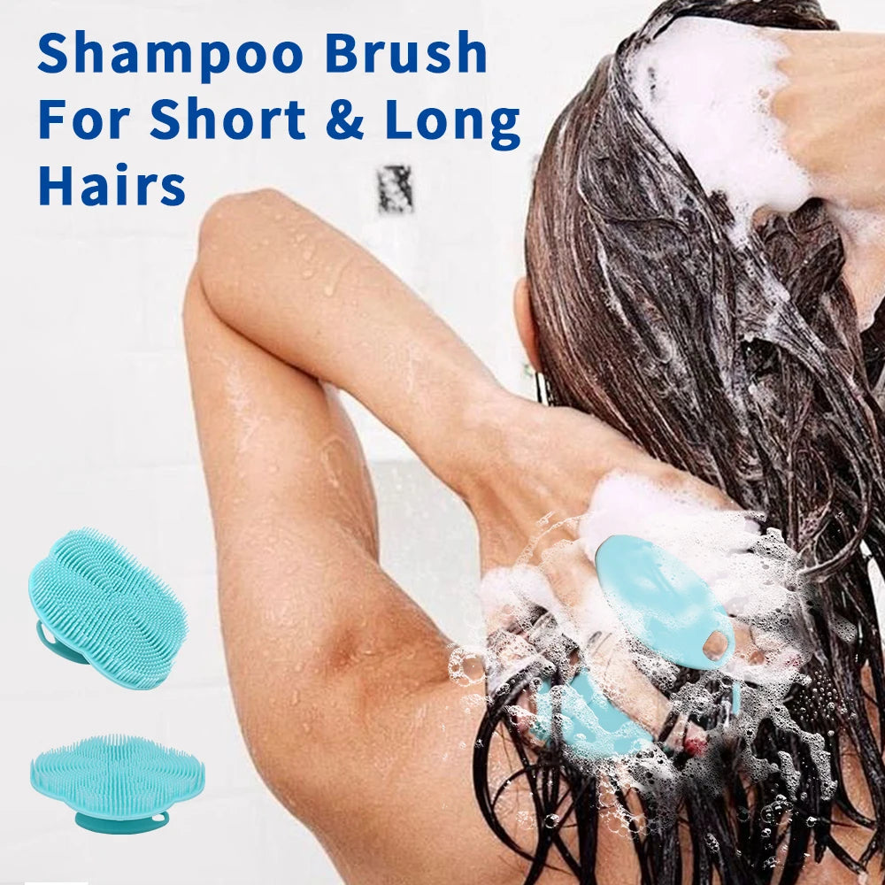 Soft Silicone Body Scrubber Shampoo Brush Handheld Shower Cleansing Brushes Exfoliating Bath Brush Head Massager Bathing Tools