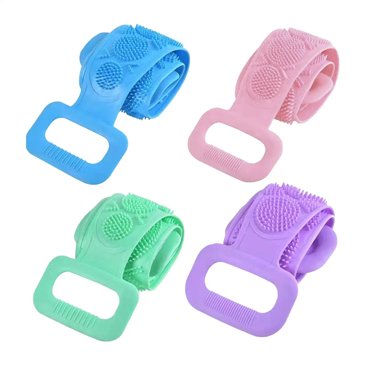 4PCS Soft Silicone Body Scrubber 27.5-inch Double-sided Body Back Exfoliating Strip Soft Bristles Massage Shower Brush For Women