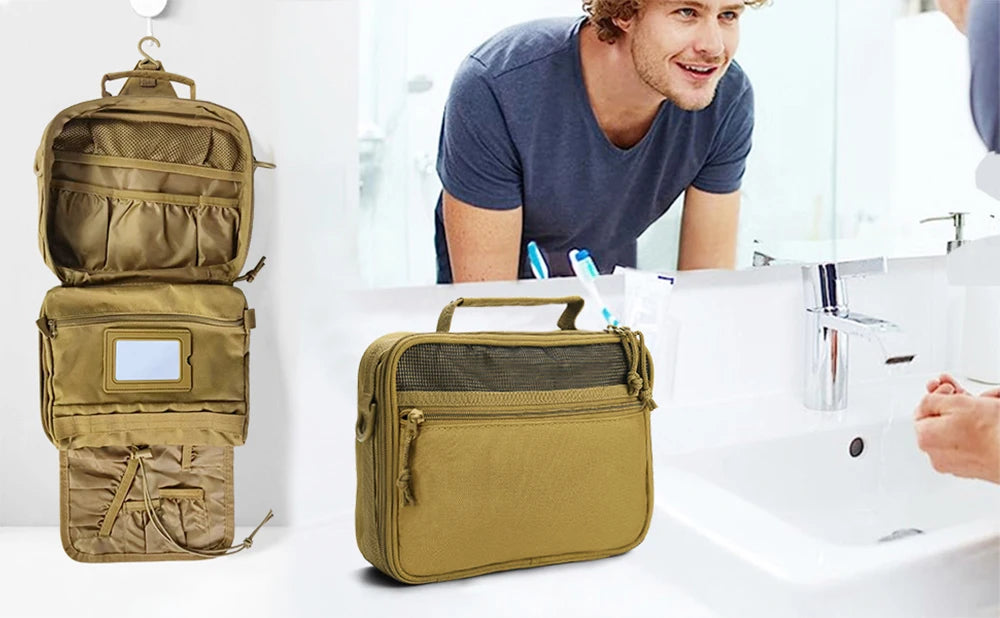 Tactical Toiletry Bag for Men, Utility Hanging Dopp Kit Shaving Hygiene Bag for Traveling Bathroom, Tactical Molle EDC Pouch