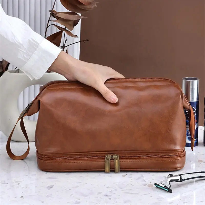 Leather Toiletry Bag for Men Women Dopp Kit Mens Hanging Toiletry Bag Travel Toiletry Bag for Traveling Large Cosmetic Bag for T