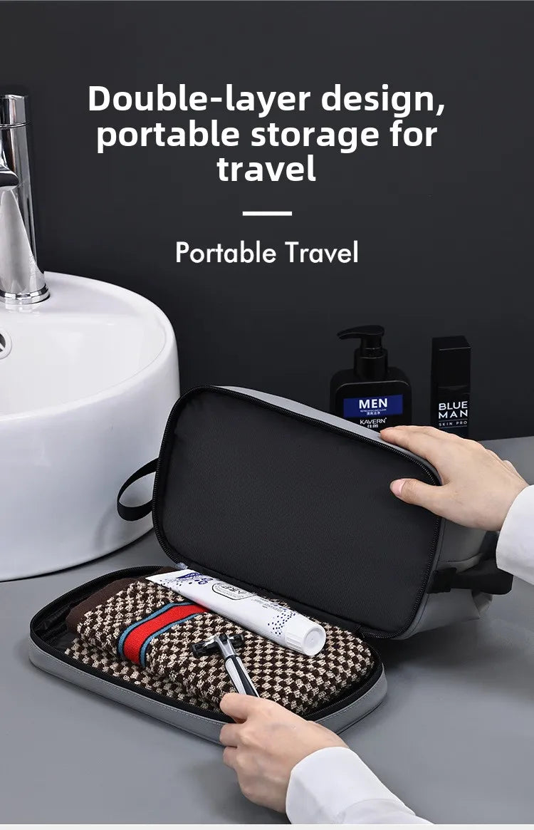 Men's Travel Toiletry Bag Double Layer Cosmetic Organizer Large Capacity Waterproof Shaving Bag Portable Makeup Bag Storage