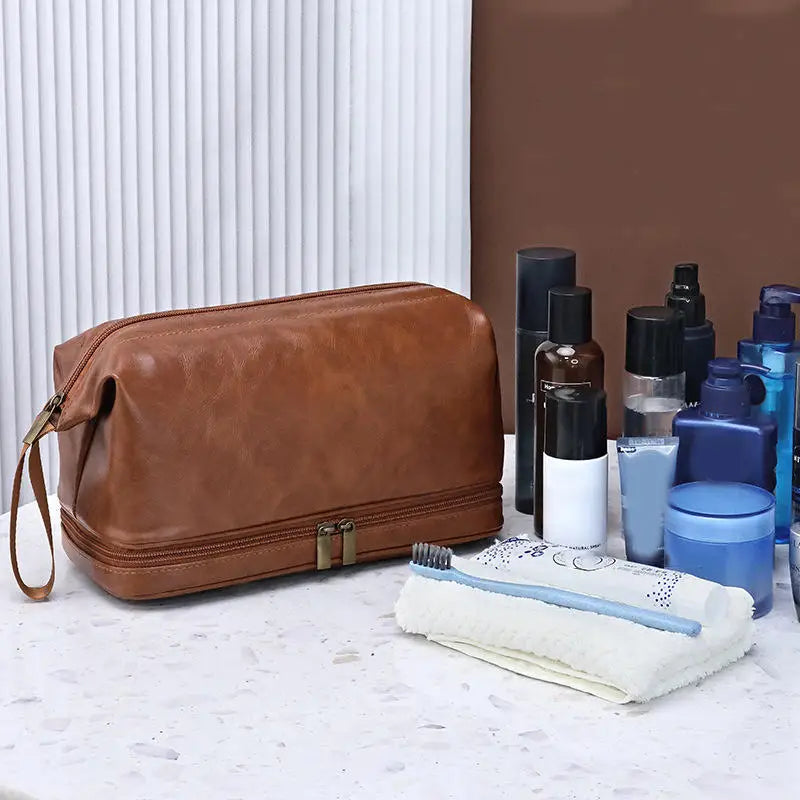 Leather Toiletry Bag for Men Women Dopp Kit Mens Hanging Toiletry Bag Travel Toiletry Bag for Traveling Large Cosmetic Bag for T