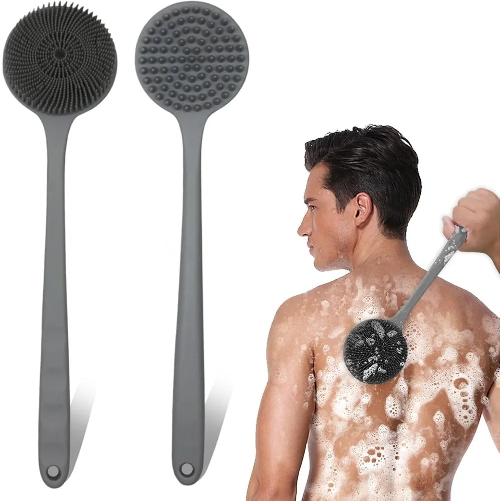 Back Scrubber Long Handle Silicone Bath Brush Double Sided Body Exfoliator Shower Massage Skin Deep Clean Soft Bristle Care Bath