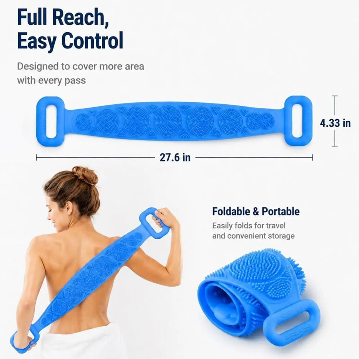 4PCS Soft Silicone Body Scrubber 27.5-inch Double-sided Body Back Exfoliating Strip Soft Bristles Massage Shower Brush For Women