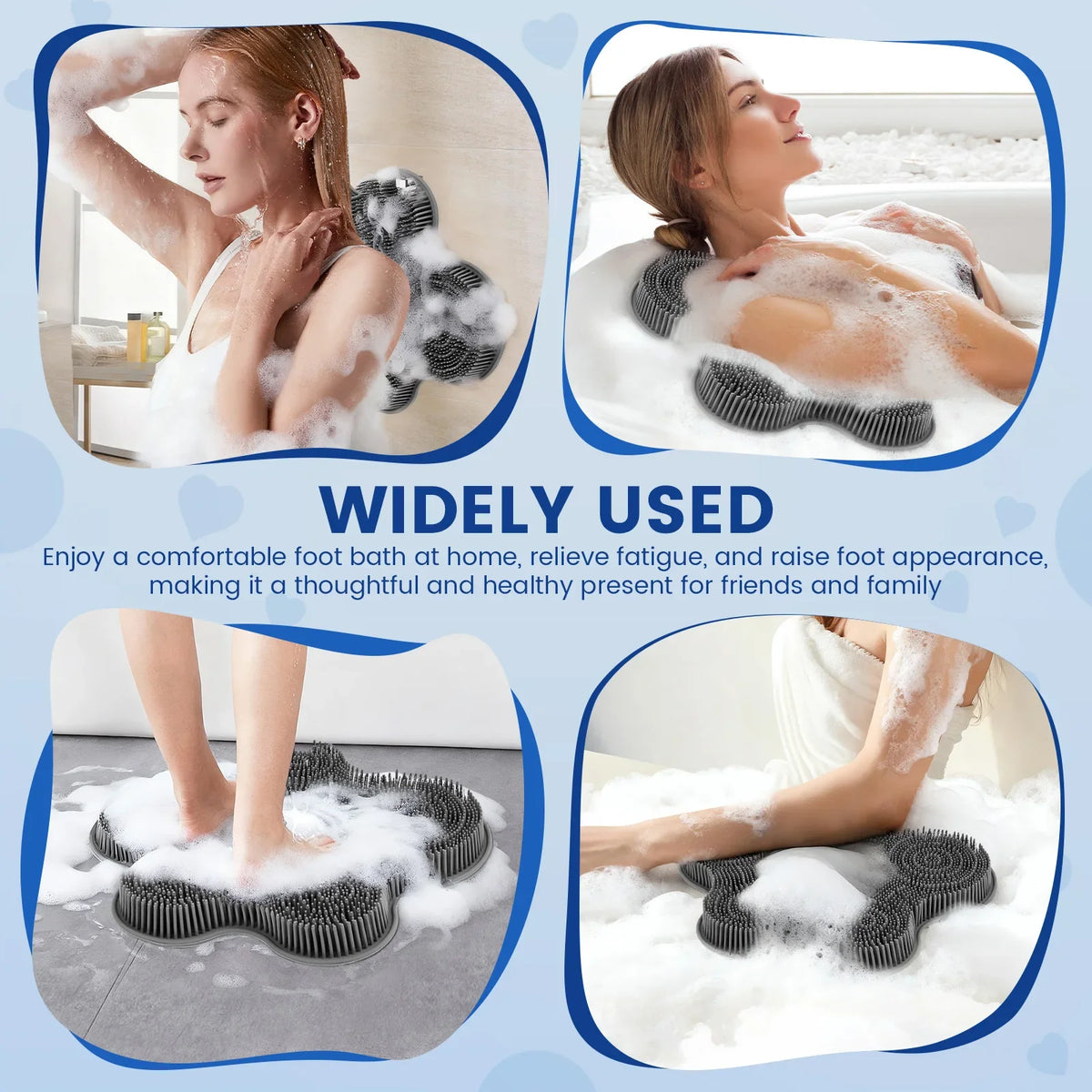 Silicone Foot Scrubber Exfoliating Shower Massage Scraper  Non-slip Wash Foot Pad Massage Shower Mat with Sucker Bathing Tool