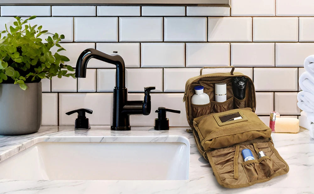 Tactical Toiletry Bag for Men, Utility Hanging Dopp Kit Shaving Hygiene Bag for Traveling Bathroom, Tactical Molle EDC Pouch