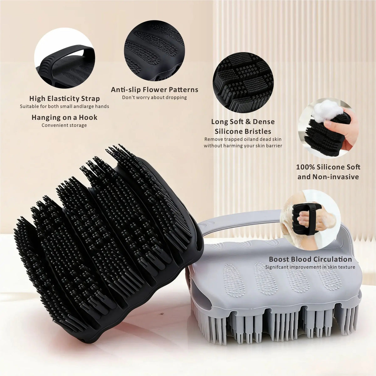 Silicone Body Scrubber - Exfoliating Shower Brush for Men & Women，Quick-Dry，Soft Silicone Loofah Alternative for All Skin Types