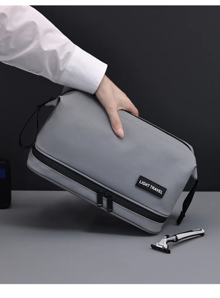 Men's Travel Toiletry Bag Double Layer Cosmetic Organizer Large Capacity Waterproof Shaving Bag Portable Makeup Bag Storage