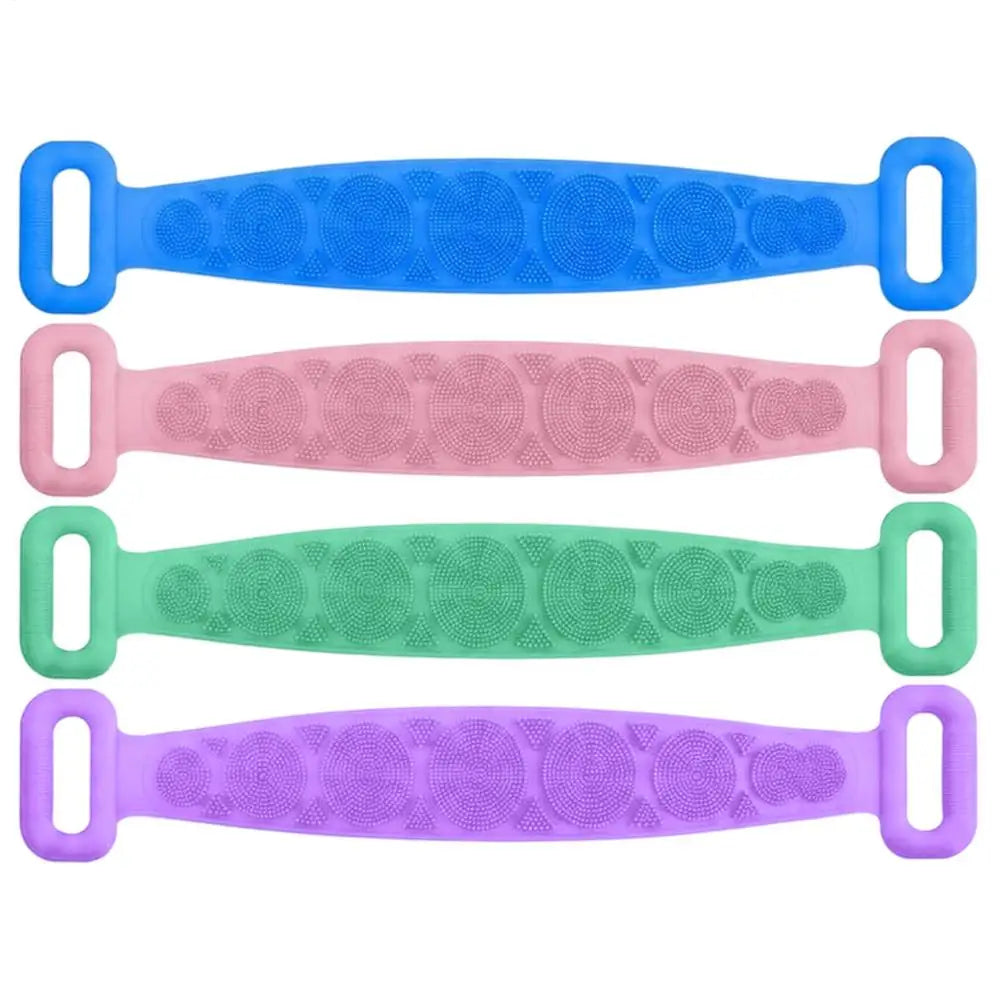 4PCS Soft Silicone Body Scrubber 27.5-inch Double-sided Body Back Exfoliating Strip Soft Bristles Massage Shower Brush For Women