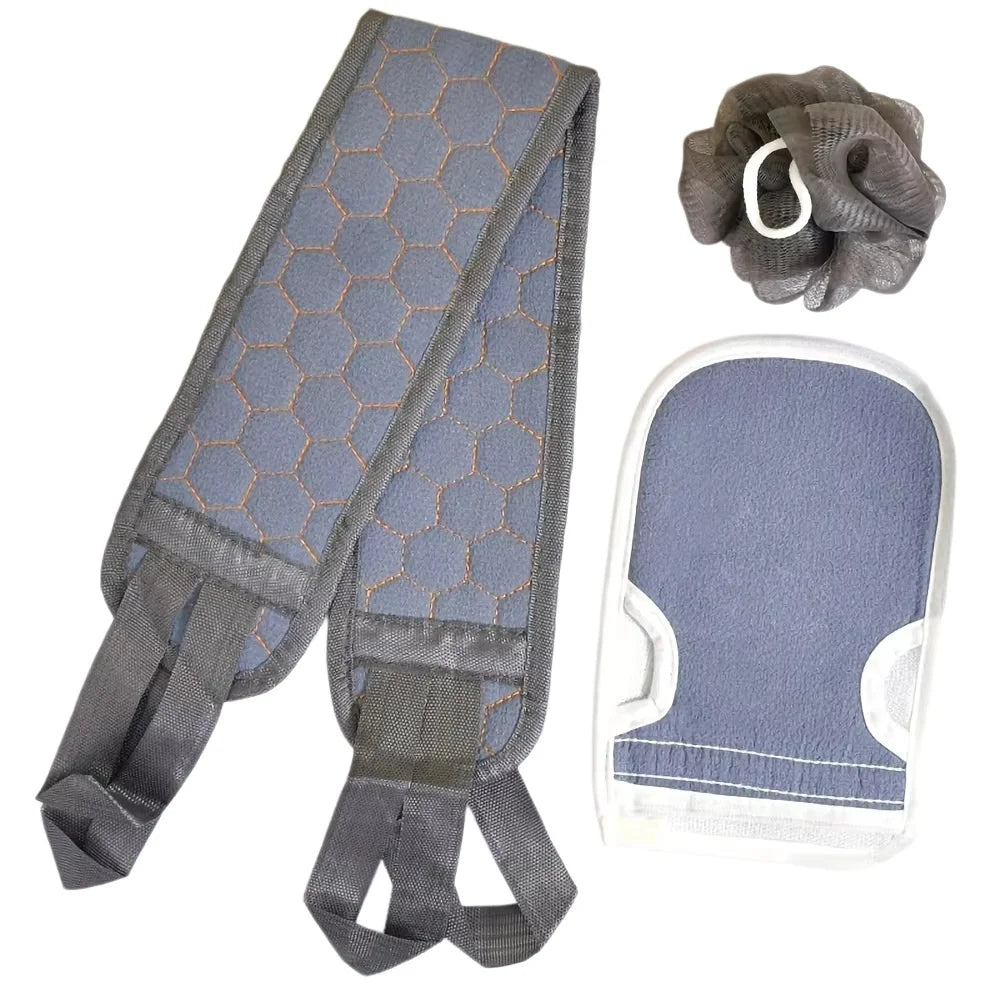 Exfoliating Body Scrubber Set-Includes Back Scrubber Brush,Bath Glove and Shower Bath Sponge Loofah Deep Clean Remove Dead Skin