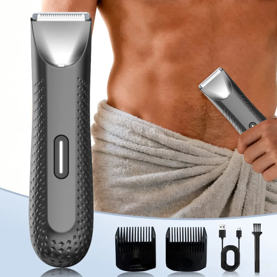 Electric Trimmer for Men's Groin Hair: Versatile Body Groomer and Waterproof Pubic Hair Trimmer with Replaceable Ceramic Blade