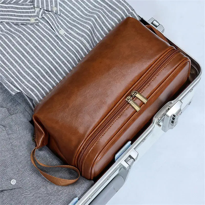 Leather Toiletry Bag for Men Women Dopp Kit Mens Hanging Toiletry Bag Travel Toiletry Bag for Traveling Large Cosmetic Bag for T
