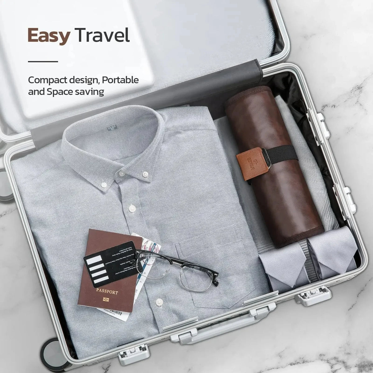 Travel Hanging Toiletry Bag for Men PU Leather Water Resistant Universal Personal Hygiene Bag Roll Up Dopp Kit Travel Essentials