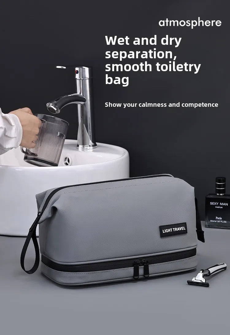 Men's Travel Toiletry Bag Double Layer Cosmetic Organizer Large Capacity Waterproof Shaving Bag Portable Makeup Bag Storage