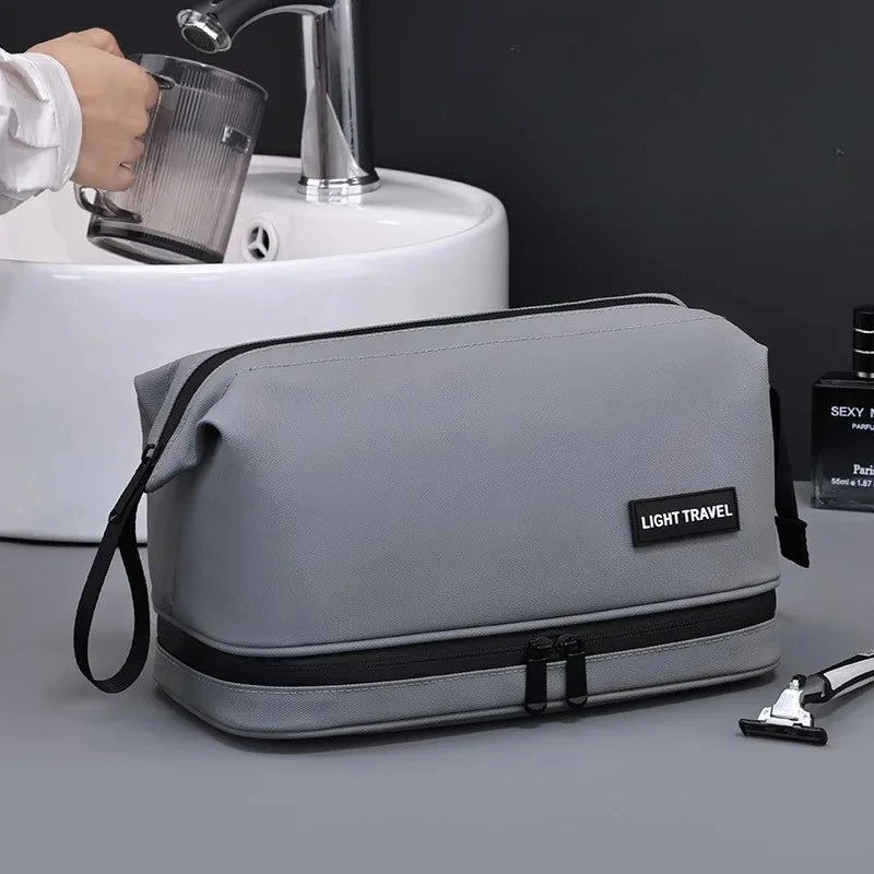 Men's Travel Toiletry Bag Double Layer Cosmetic Organizer Large Capacity Waterproof Shaving Bag Portable Makeup Bag Storage