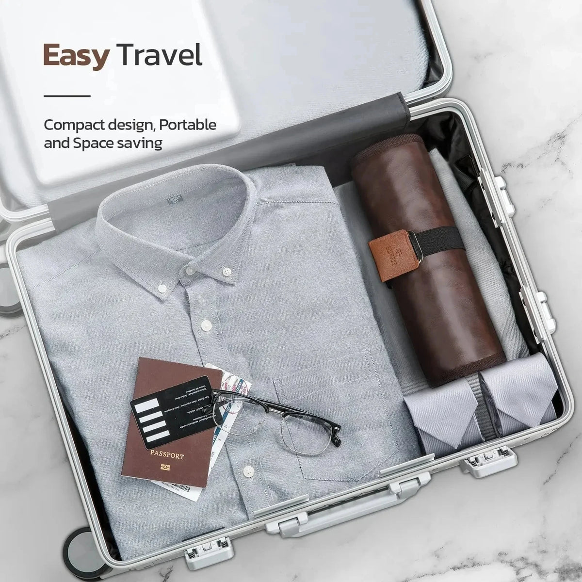 Travel Hanging Toiletry Bag for Men PU Leather Water Resistant Universal Personal Hygiene Bag Roll Up Dopp Kit Travel Essentials