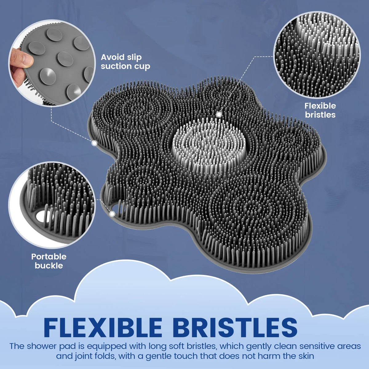Silicone Foot Scrubber Exfoliating Shower Massage Scraper  Non-slip Wash Foot Pad Massage Shower Mat with Sucker Bathing Tool