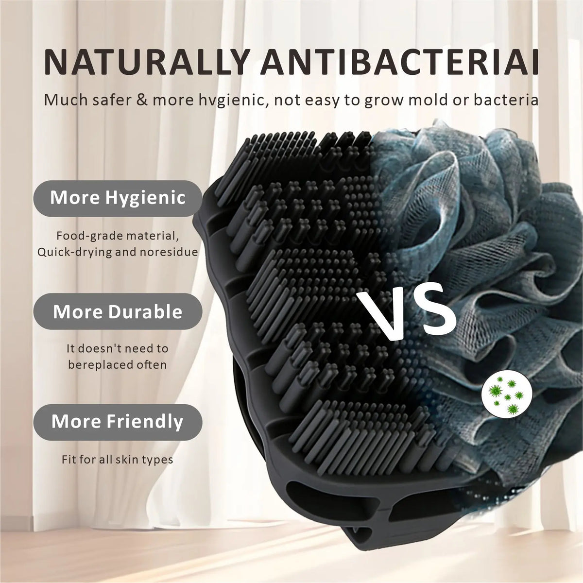 Silicone Body Scrubber - Exfoliating Shower Brush for Men & Women，Quick-Dry，Soft Silicone Loofah Alternative for All Skin Types
