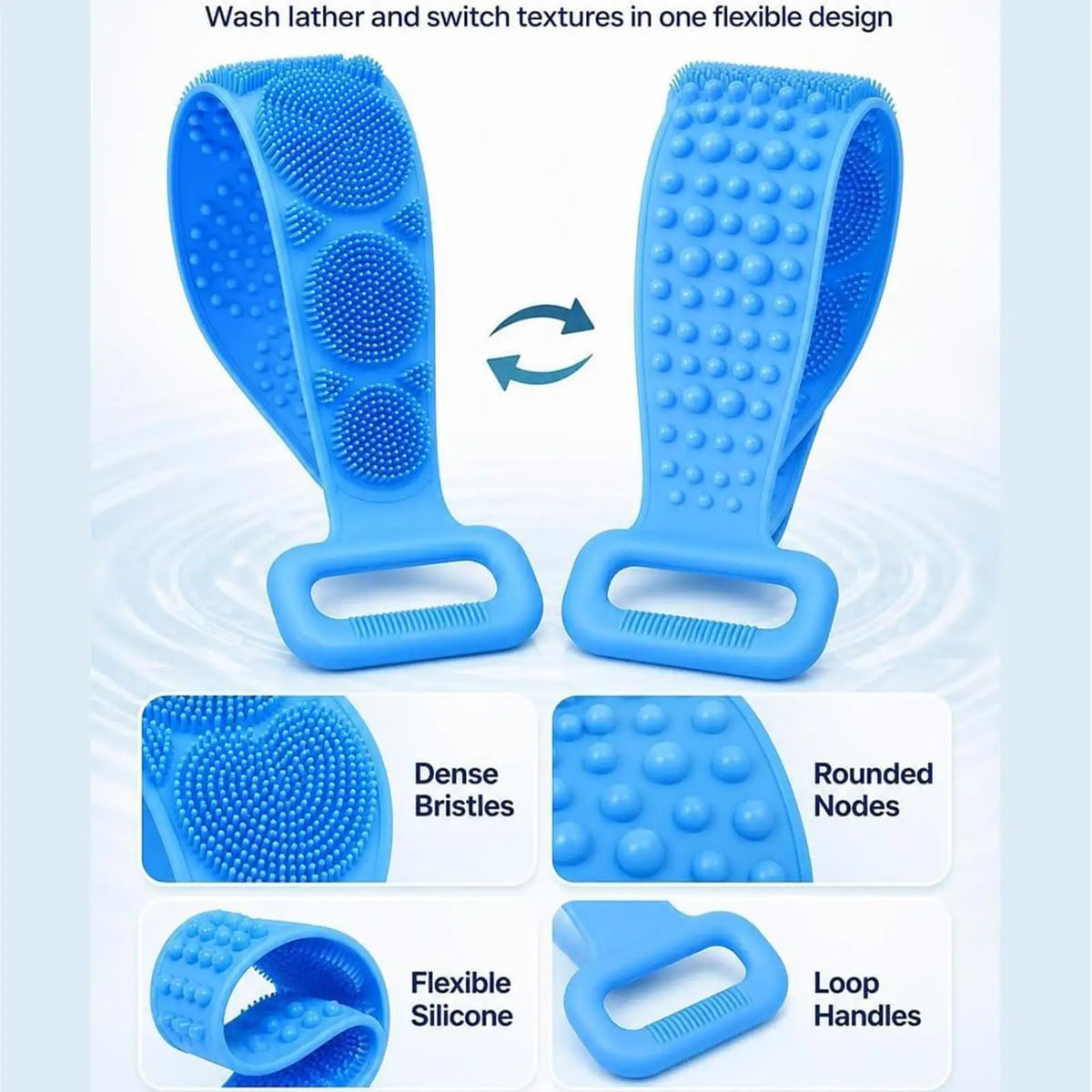 4PCS Soft Silicone Body Scrubber 27.5-inch Double-sided Body Back Exfoliating Strip Soft Bristles Massage Shower Brush For Women