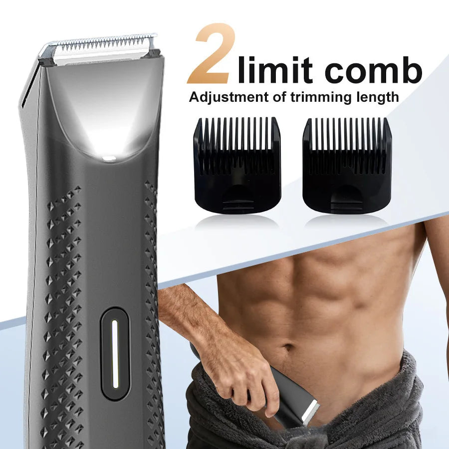 Electric Trimmer for Men's Groin Hair: Versatile Body Groomer and Waterproof Pubic Hair Trimmer with Replaceable Ceramic Blade