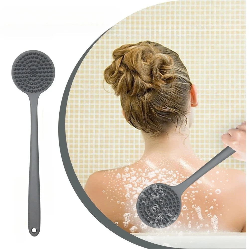 Back Scrubber Long Handle Silicone Bath Brush Double Sided Body Exfoliator Shower Massage Skin Deep Clean Soft Bristle Care Bath