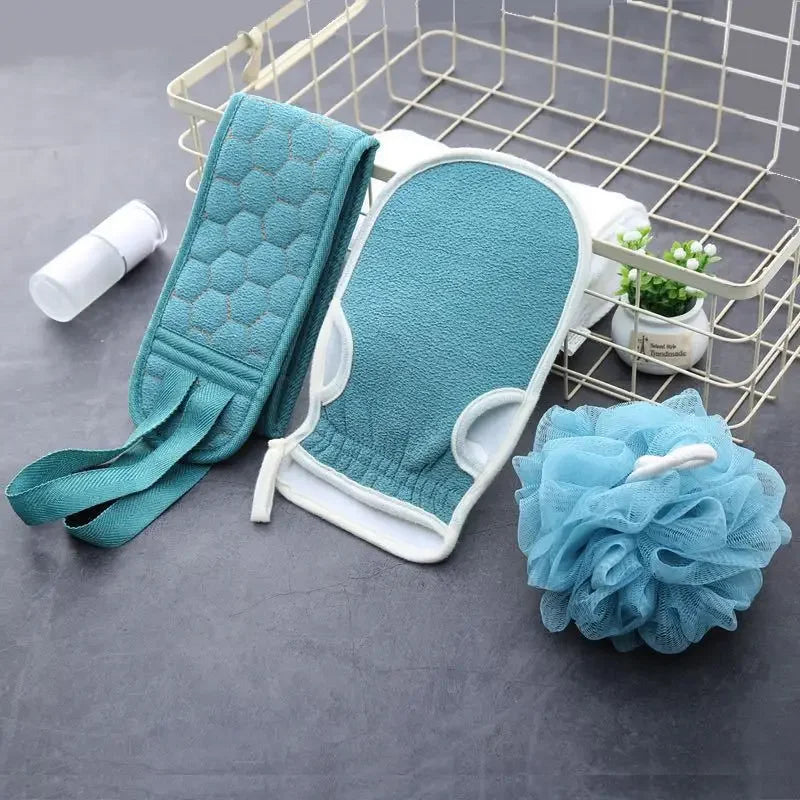 Exfoliating Body Scrubber Set-Includes Back Scrubber Brush,Bath Glove and Shower Bath Sponge Loofah Deep Clean Remove Dead Skin