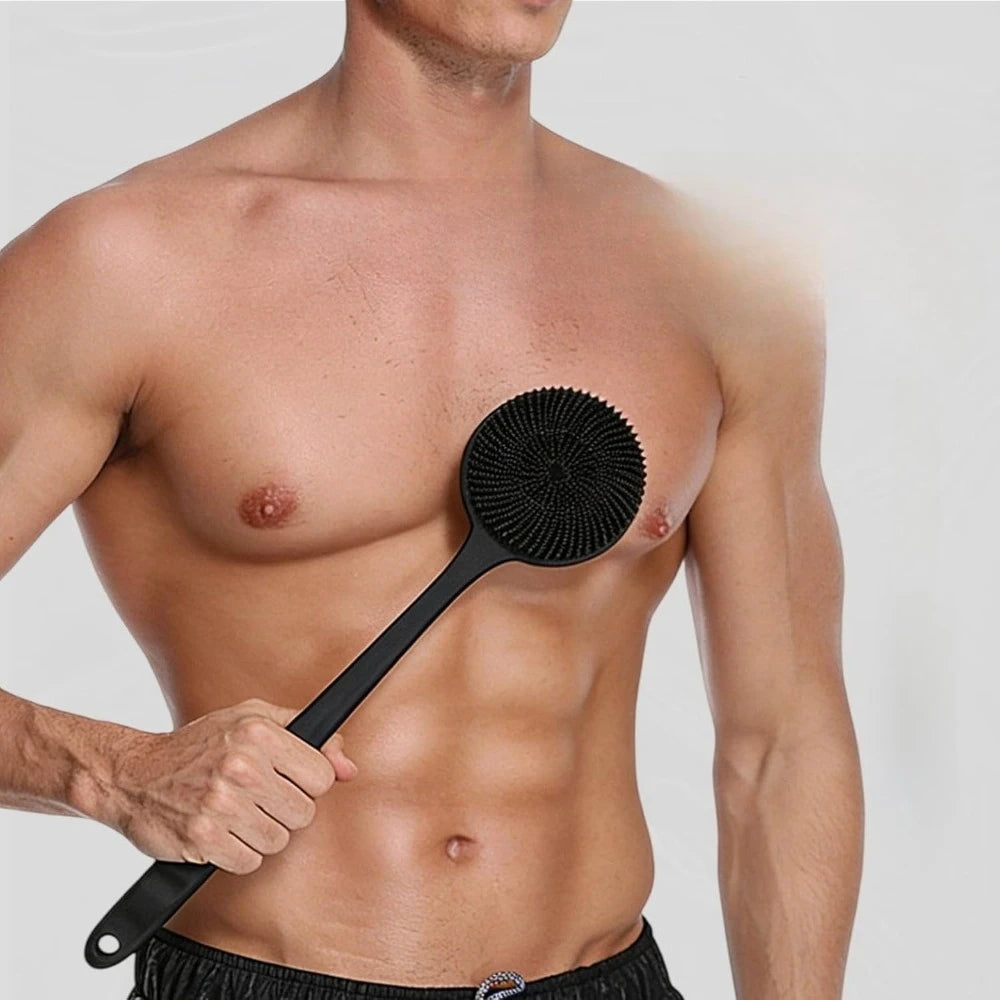 Back Scrubber Long Handle Silicone Bath Brush Double Sided Body Exfoliator Shower Massage Skin Deep Clean Soft Bristle Care Bath