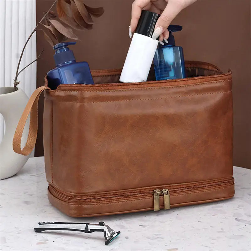 Leather Toiletry Bag for Men Women Dopp Kit Mens Hanging Toiletry Bag Travel Toiletry Bag for Traveling Large Cosmetic Bag for T
