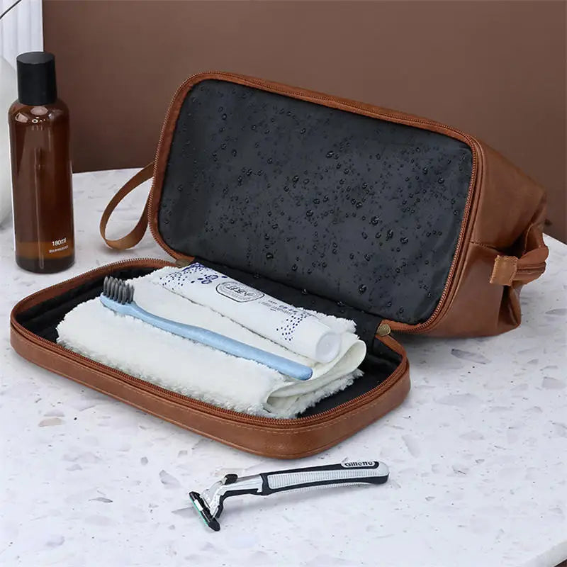 Leather Toiletry Bag for Men Women Dopp Kit Mens Hanging Toiletry Bag Travel Toiletry Bag for Traveling Large Cosmetic Bag for T