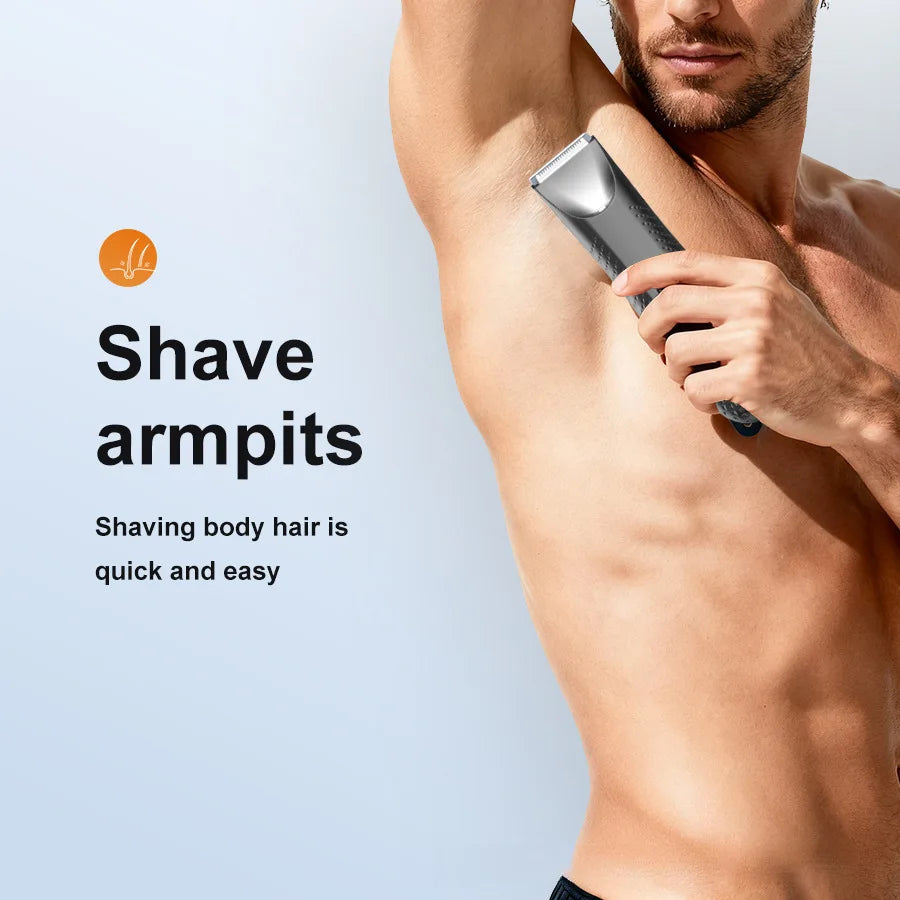 Electric Trimmer for Men's Groin Hair: Versatile Body Groomer and Waterproof Pubic Hair Trimmer with Replaceable Ceramic Blade