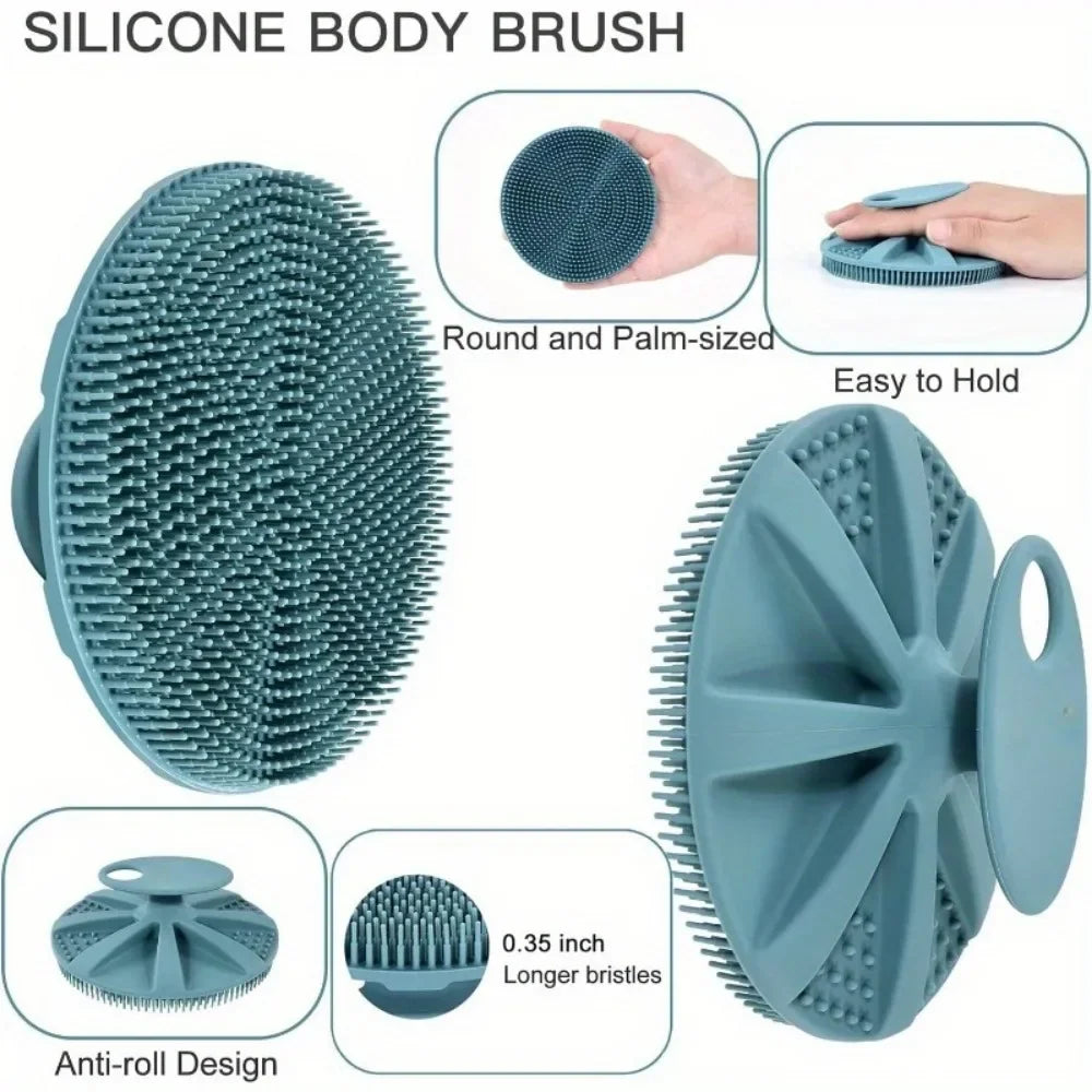 Soft Silicone Body Scrubber Shampoo Brush Handheld Shower Cleansing Brushes Exfoliating Bath Brush Head Massager Bathing Tools